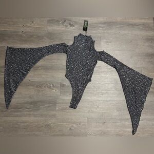 NWT Dolls Kill / Club Exx Black Transcendent Spectre Sequin Bodysuit